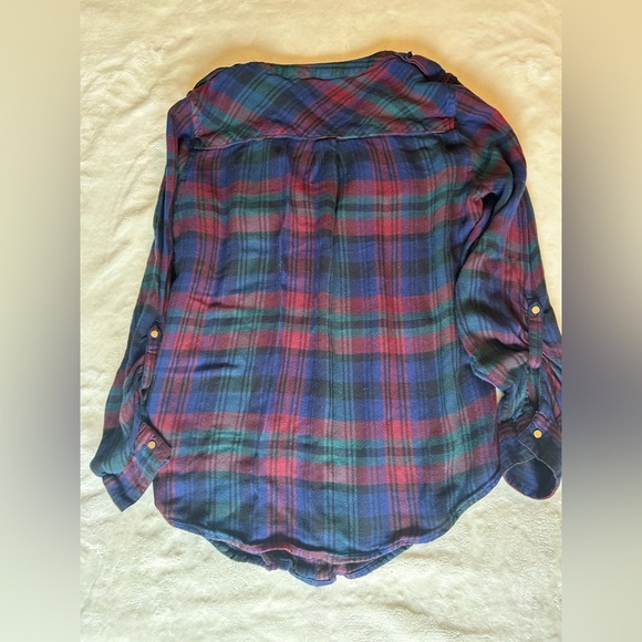 Plaid Button-Up Shirt with Gold Buttons - Picture 3 of 3